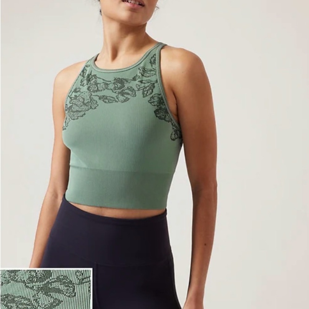 Athleta Crop Rib Tank Small Sage with Flowers